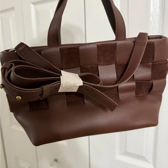 NWT The Basketweave Mini Crossbody Tote in Leather and Suede - Picture 4 of 6